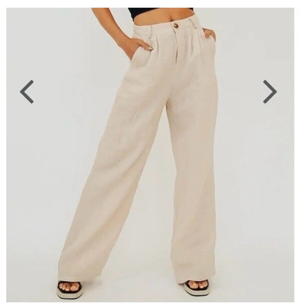 Elegant Cream Wide-Leg 100% linen Pants | Free People